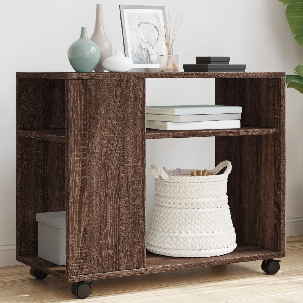 Sidebord Med Hjul Brun Eik 70X35X60 Cm Konstruert Tre