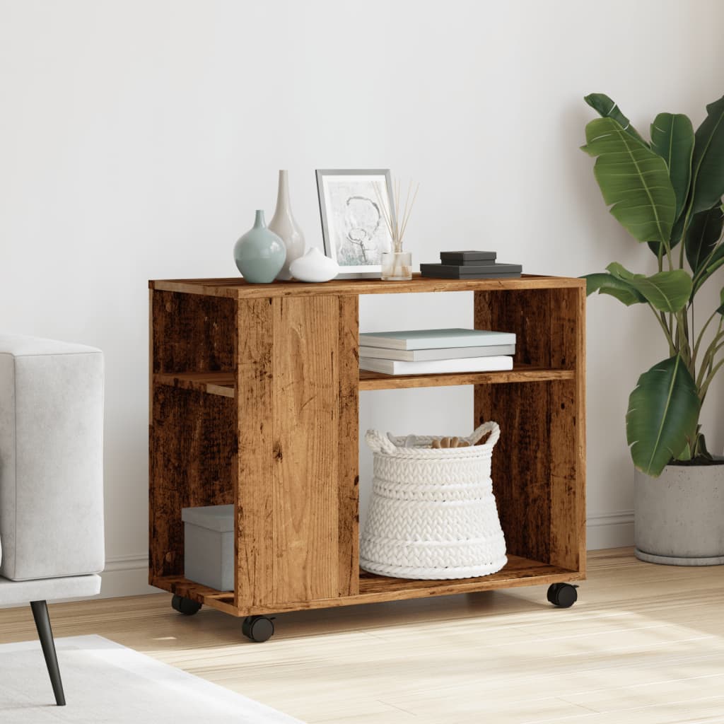 Sidebord Med Hjul Gammelt Tre 70X35X60 Cm Konstruert Tre