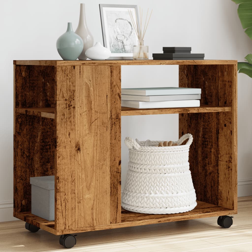Sidebord Med Hjul Gammelt Tre 70X35X60 Cm Konstruert Tre