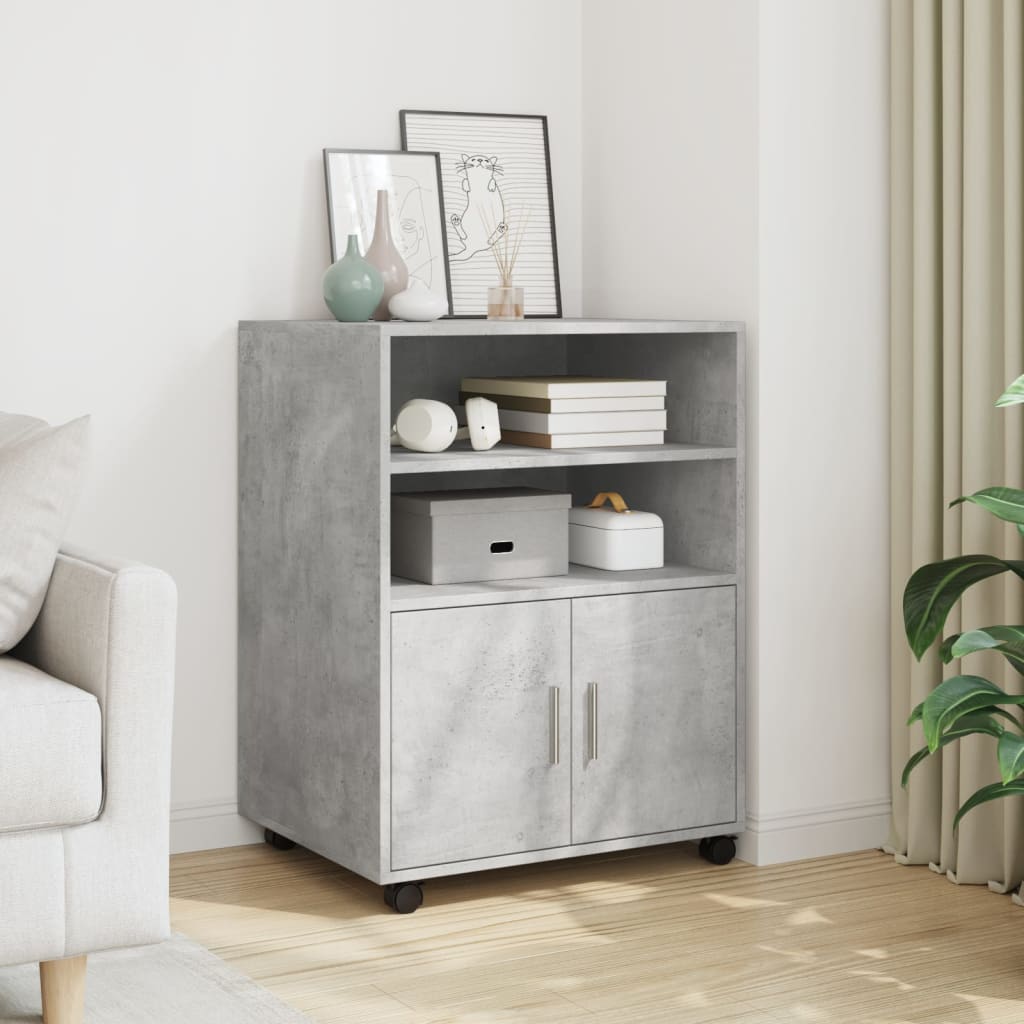Rulleskap Betonggrå 60X48X81 Cm Konstruert Tre