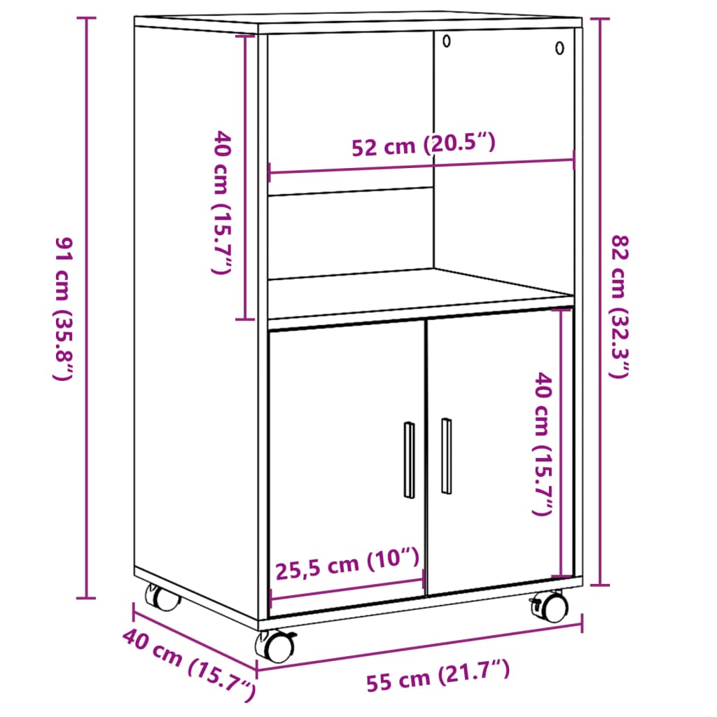 Rulleskap Røkt Eik 55X40X91 Cm Konstruert Tre