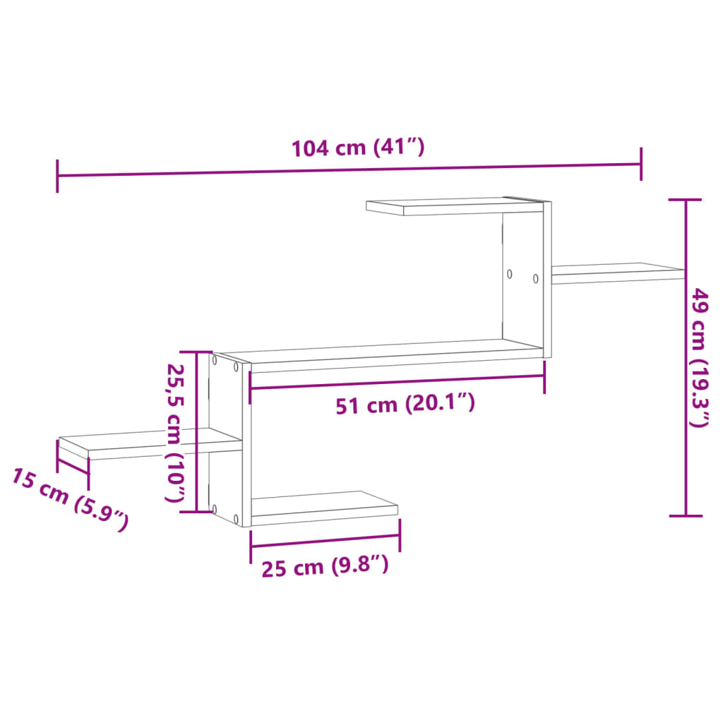 Vegghylle Hvit 104X15X49 Cm Konstruert Tre