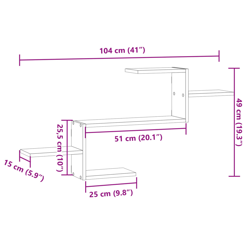 Vegghylle Brun Eik 104X15X49 Cm Konstruert Tre