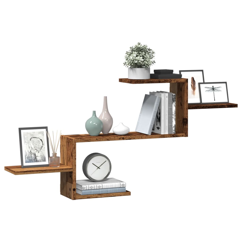 Veggmontert Hjørnehylle Svart 104X15X49 Cm Konstruert Tre
