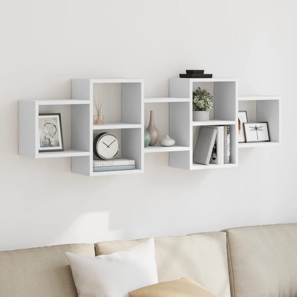 Vegghylle Hvit 129X18X42 Cm Konstruert Tre