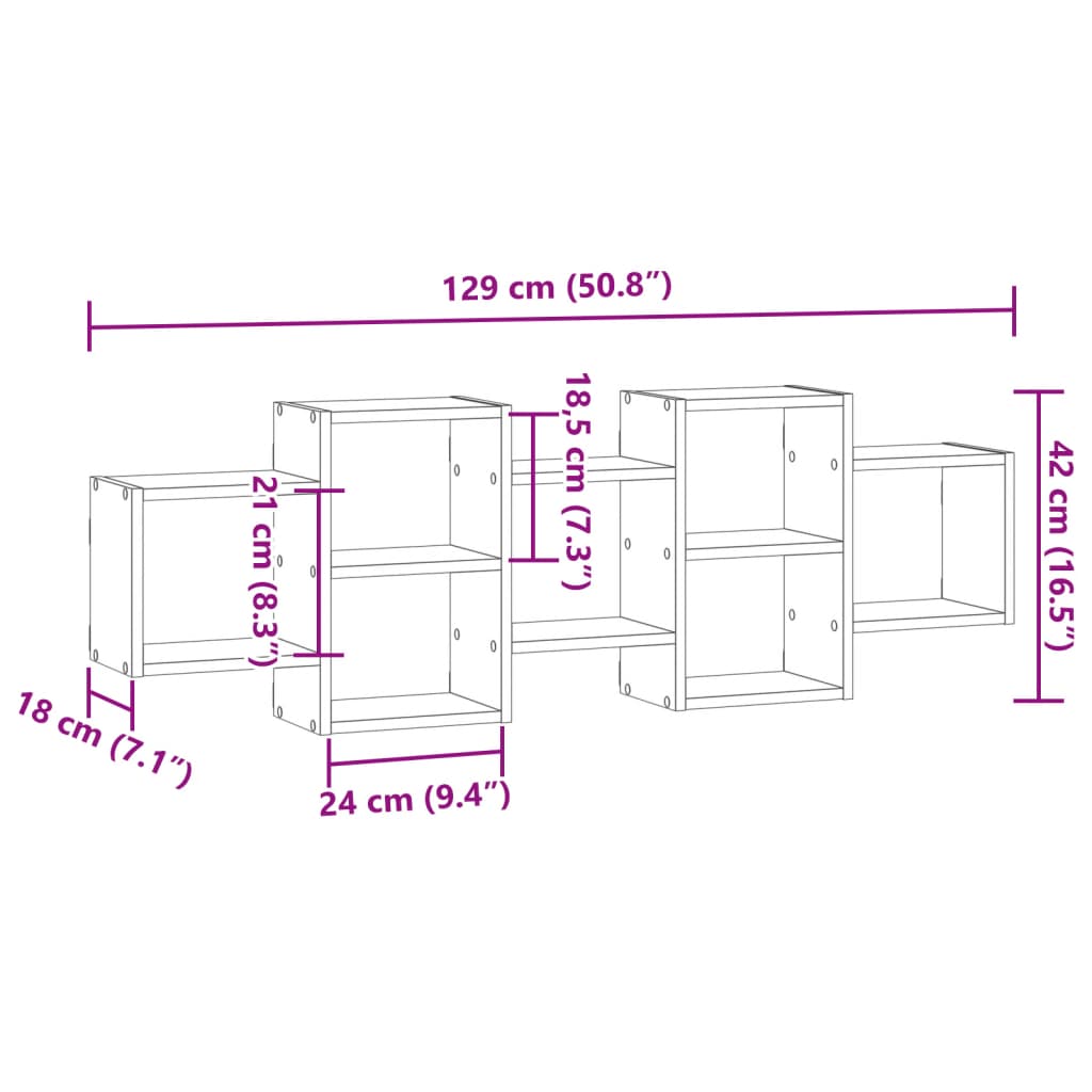 Vegghylle Gammelt Tre 129X18X42 Cm Konstruert Tre