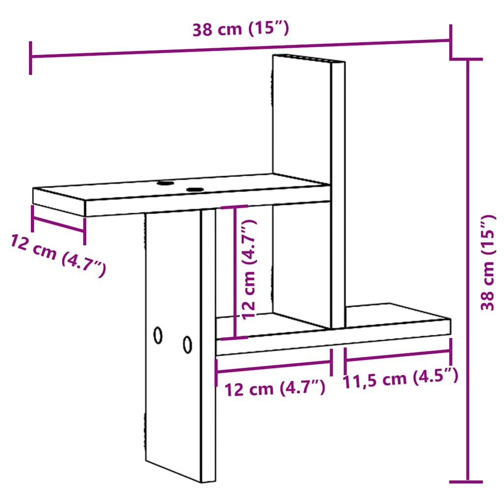 Vegghyller 2 Stk Røkt Eik 38X12X38 Cm Konstruert Tre