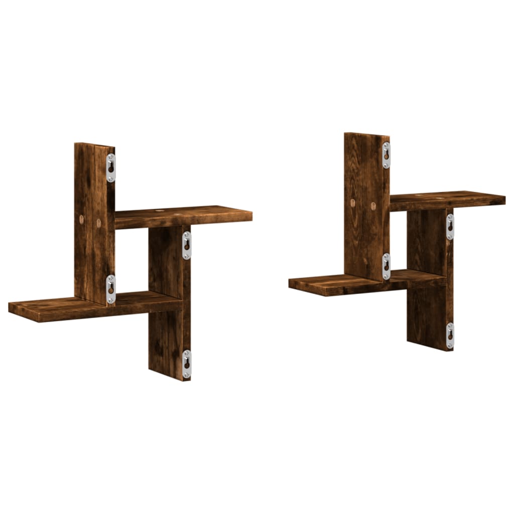 Vegghyller 2 Stk Røkt Eik 38X12X38 Cm Konstruert Tre