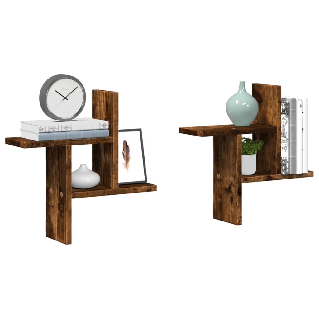 Vegghyller 2 Stk Røkt Eik 38X12X38 Cm Konstruert Tre