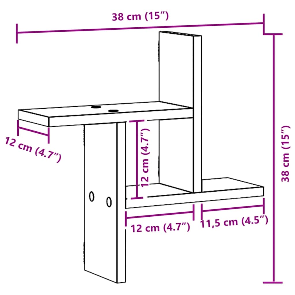 Vegghyller 2 Stk Artisan Eik 38X12X38 Cm Konstruert Tre