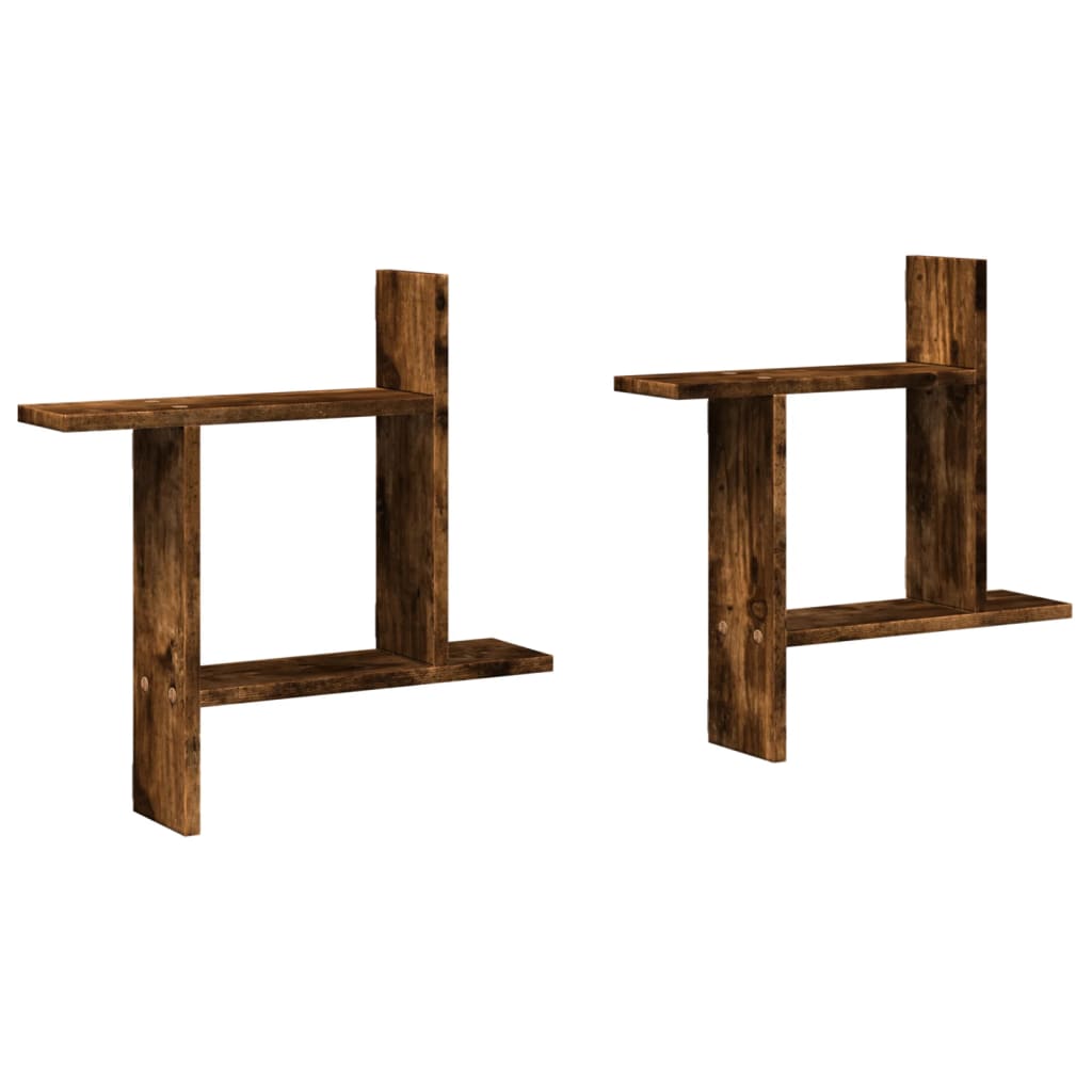 Vegghyller 2 Stk Røkt Eik 50X12X50 Cm Konstruert Tre