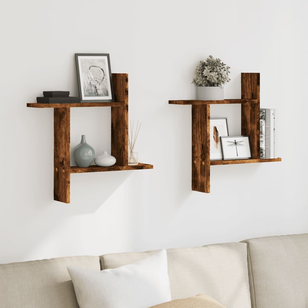 Vegghyller 2 Stk Røkt Eik 50X12X50 Cm Konstruert Tre