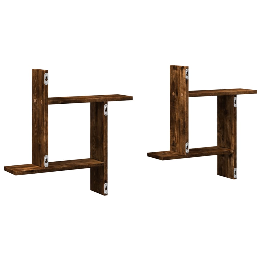 Vegghyller 2 Stk Røkt Eik 50X12X50 Cm Konstruert Tre