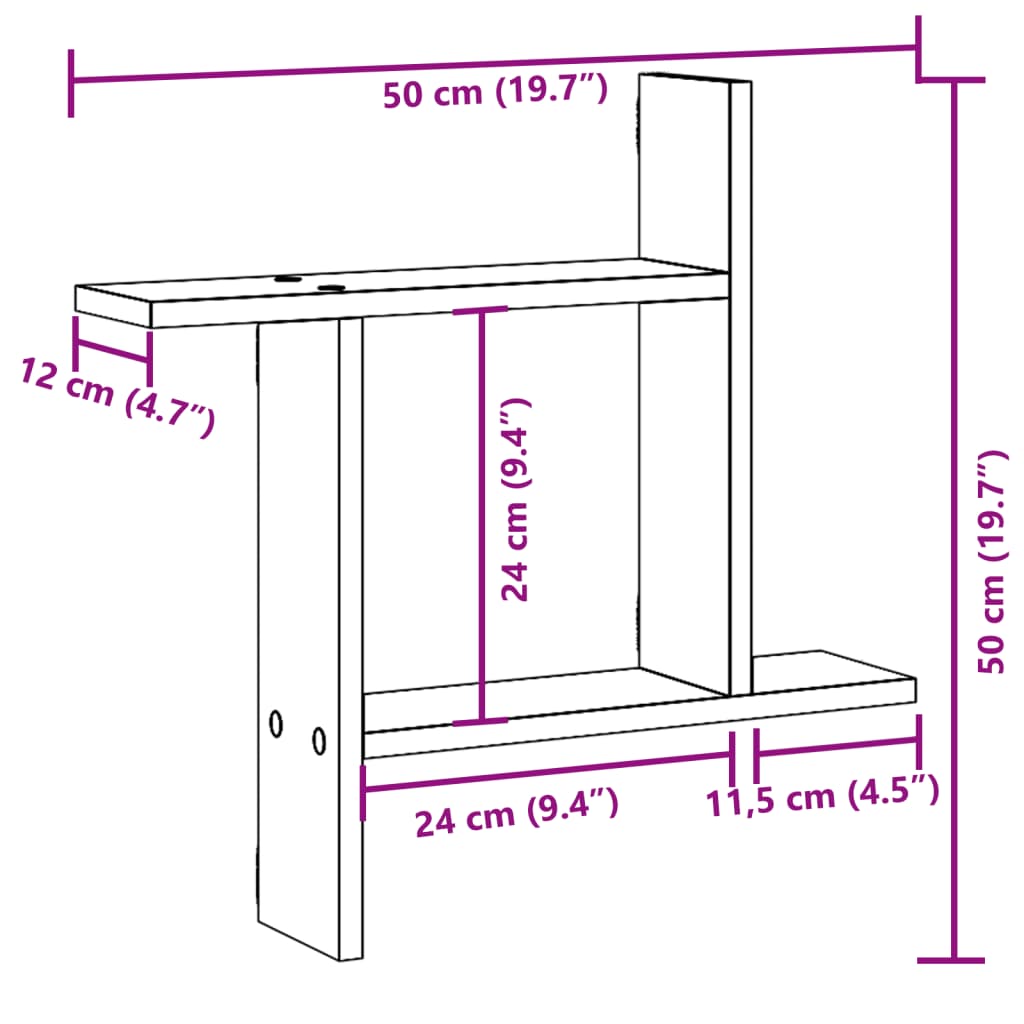 Vegghyller 2 Stk Røkt Eik 50X12X50 Cm Konstruert Tre