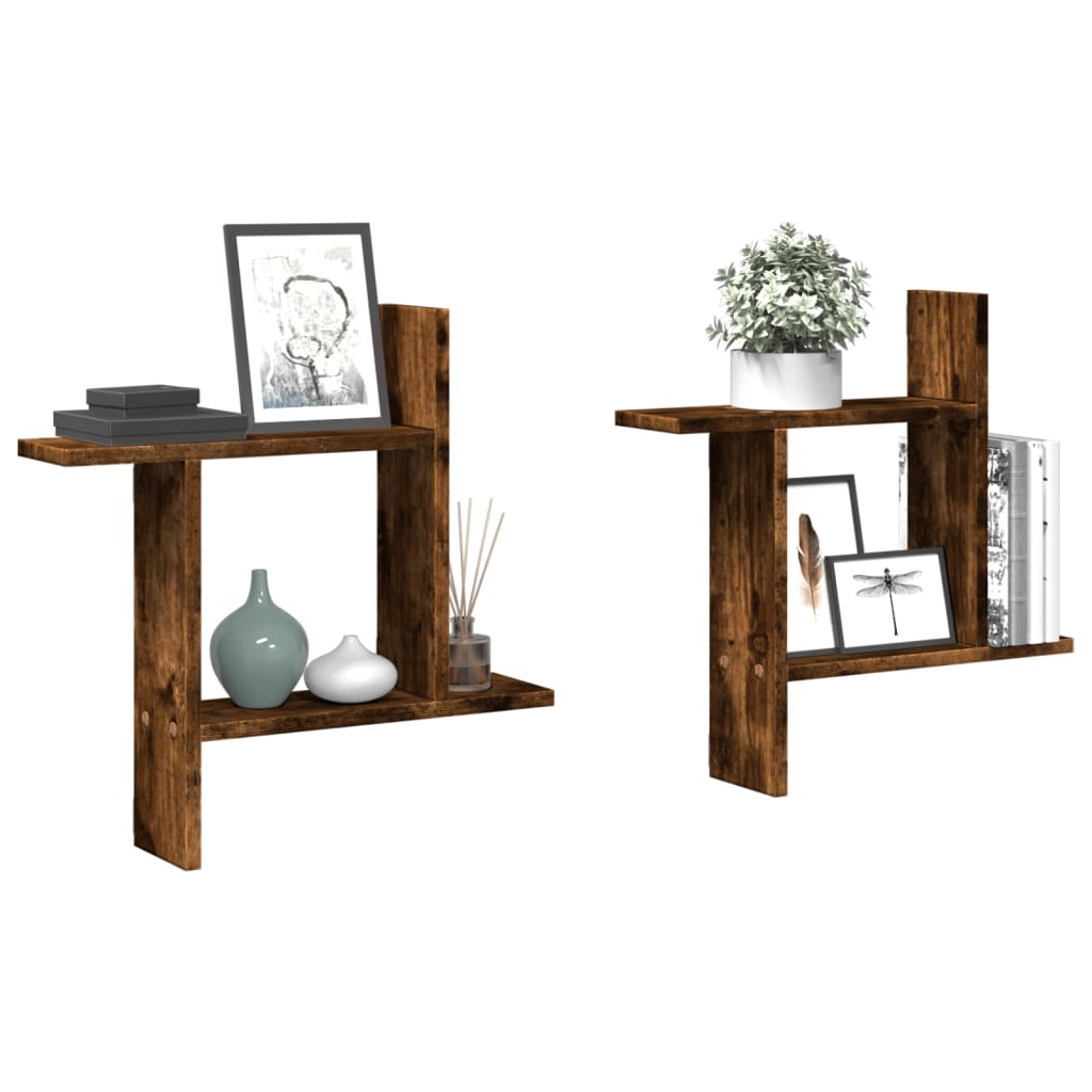 Vegghyller 2 Stk Røkt Eik 50X12X50 Cm Konstruert Tre