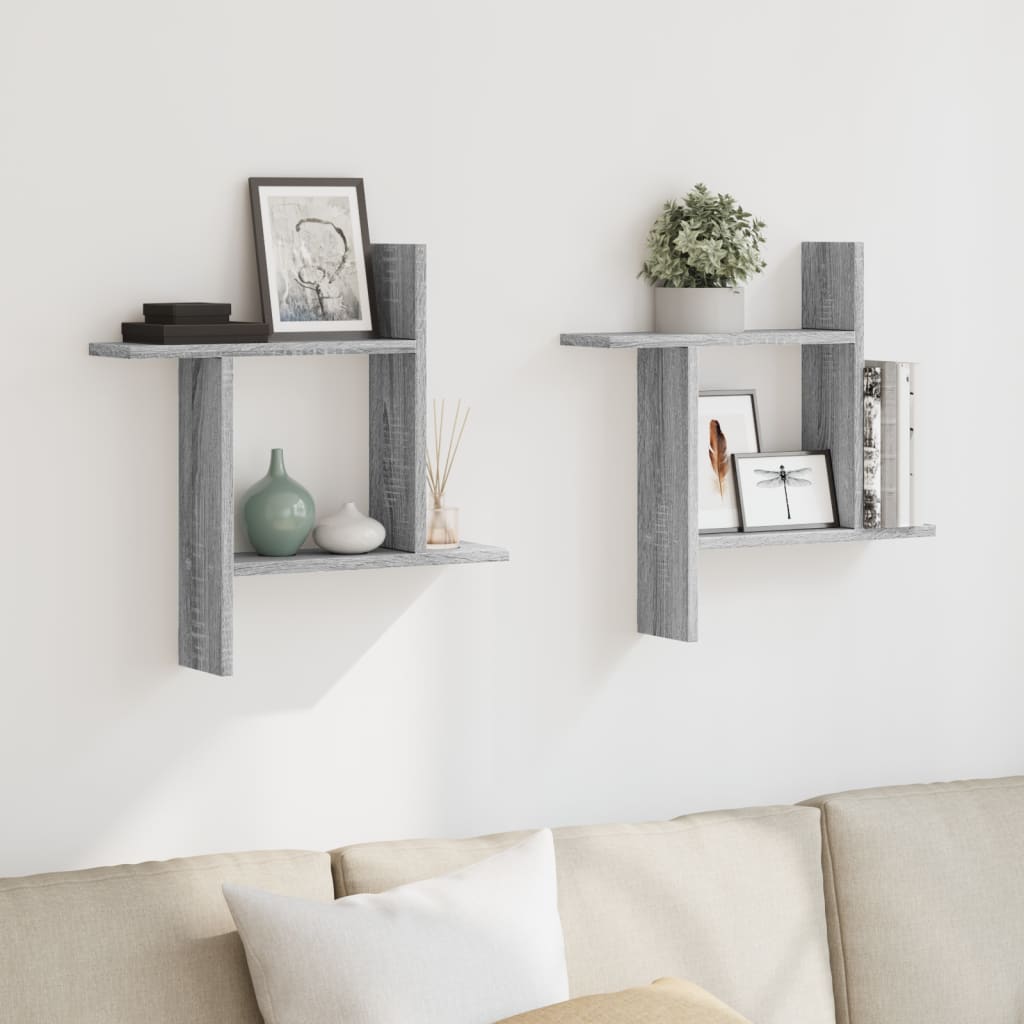 Vegghyller 2 Stk Grå Sonoma 50X12X50 Cm Konstruert Tre