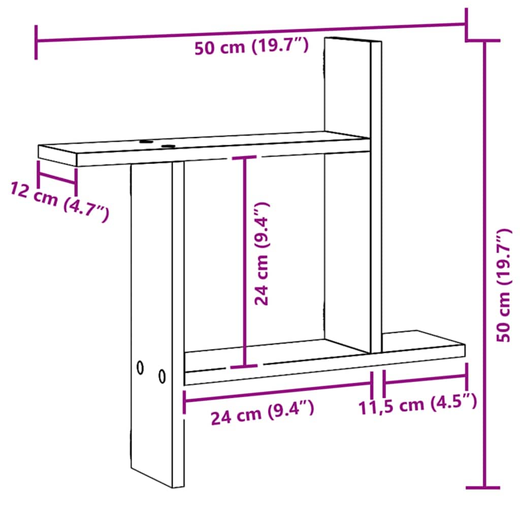 Vegghyller 2 Stk Artisan Eik 50X12X50 Cm Konstruert Tre