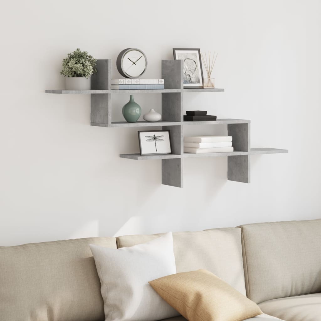 Vegghylle Betonggrå 124,5X18X60,5 Cm Konstruert Tre