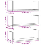Vegghyller 3 Stk Svart 58X18X18 Cm Konstruert Tre