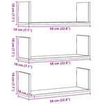 Vegghyller 3 Stk Betonggrå 58X18X18 Cm Sponplate