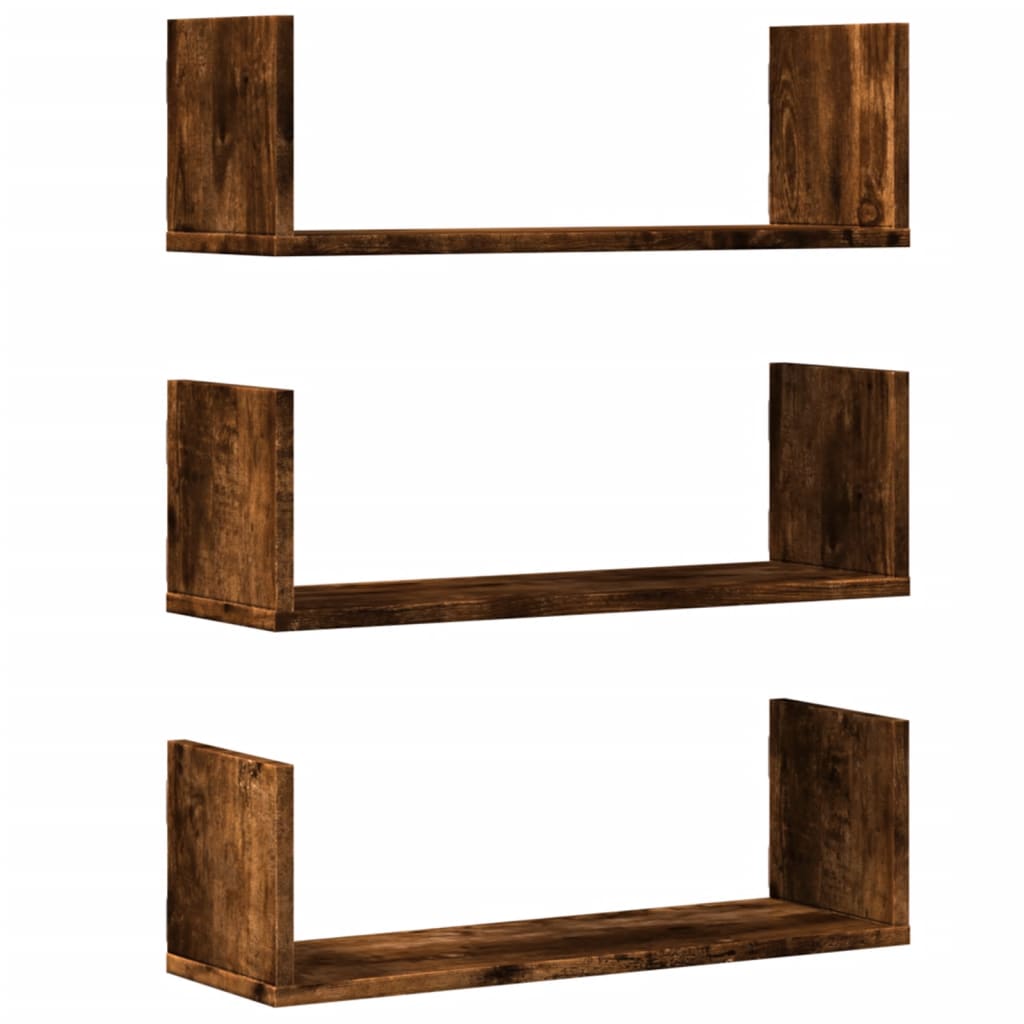 Vegghyller 3 Stk Røkt Eik 58X18X18 Cm Konstruert Tre