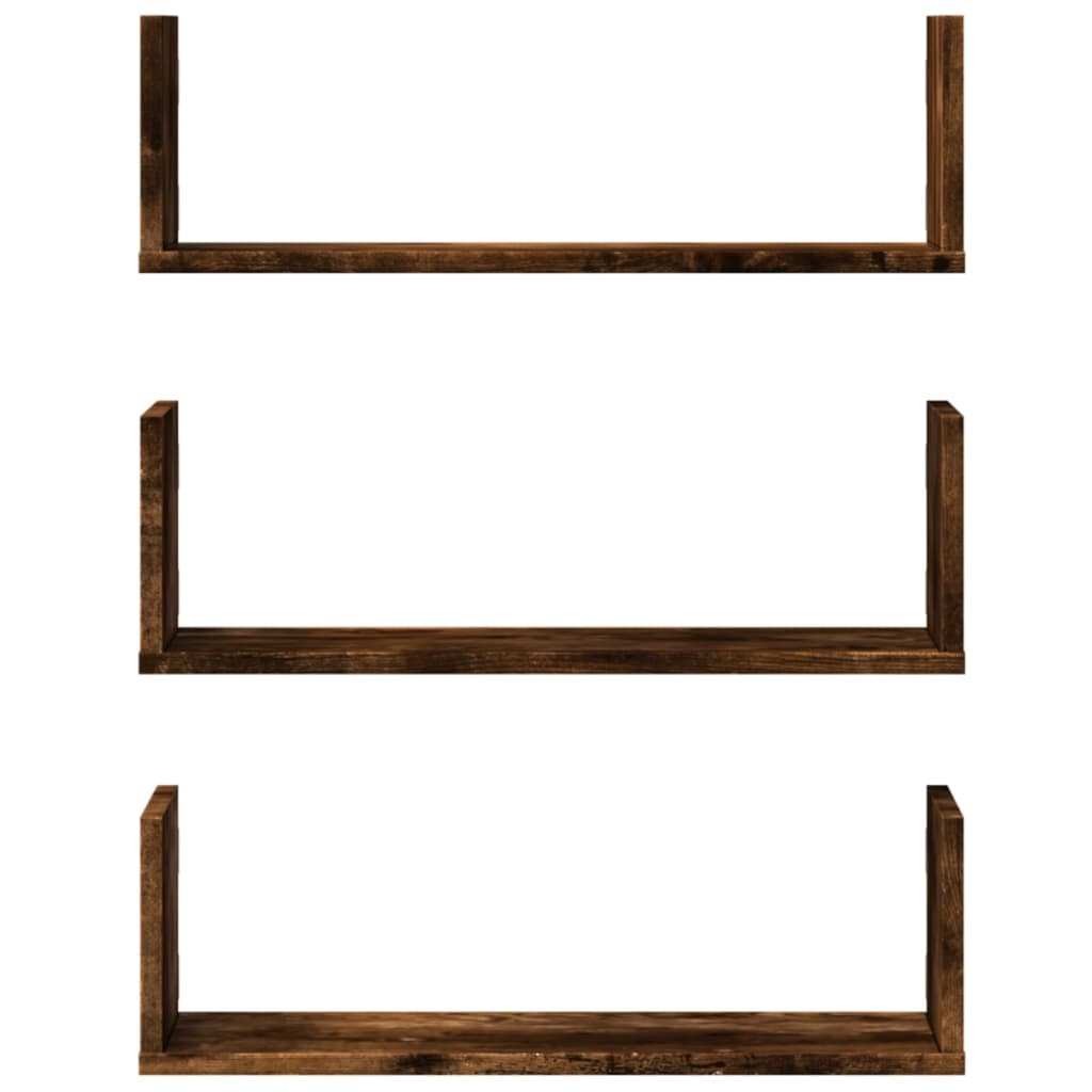 Vegghyller 3 Stk Røkt Eik 58X18X18 Cm Konstruert Tre