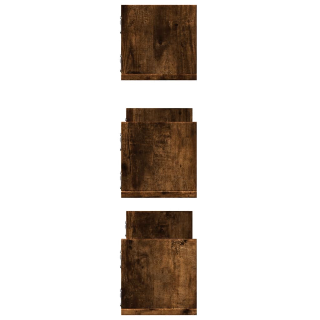 Vegghyller 3 Stk Røkt Eik 58X18X18 Cm Konstruert Tre