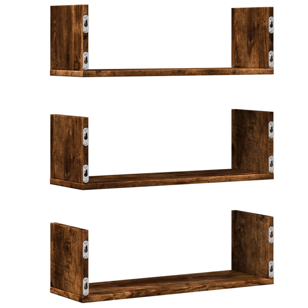 Vegghyller 3 Stk Røkt Eik 58X18X18 Cm Konstruert Tre
