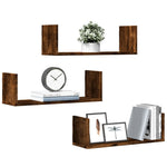 Vegghyller 3 Stk Røkt Eik 58X18X18 Cm Konstruert Tre