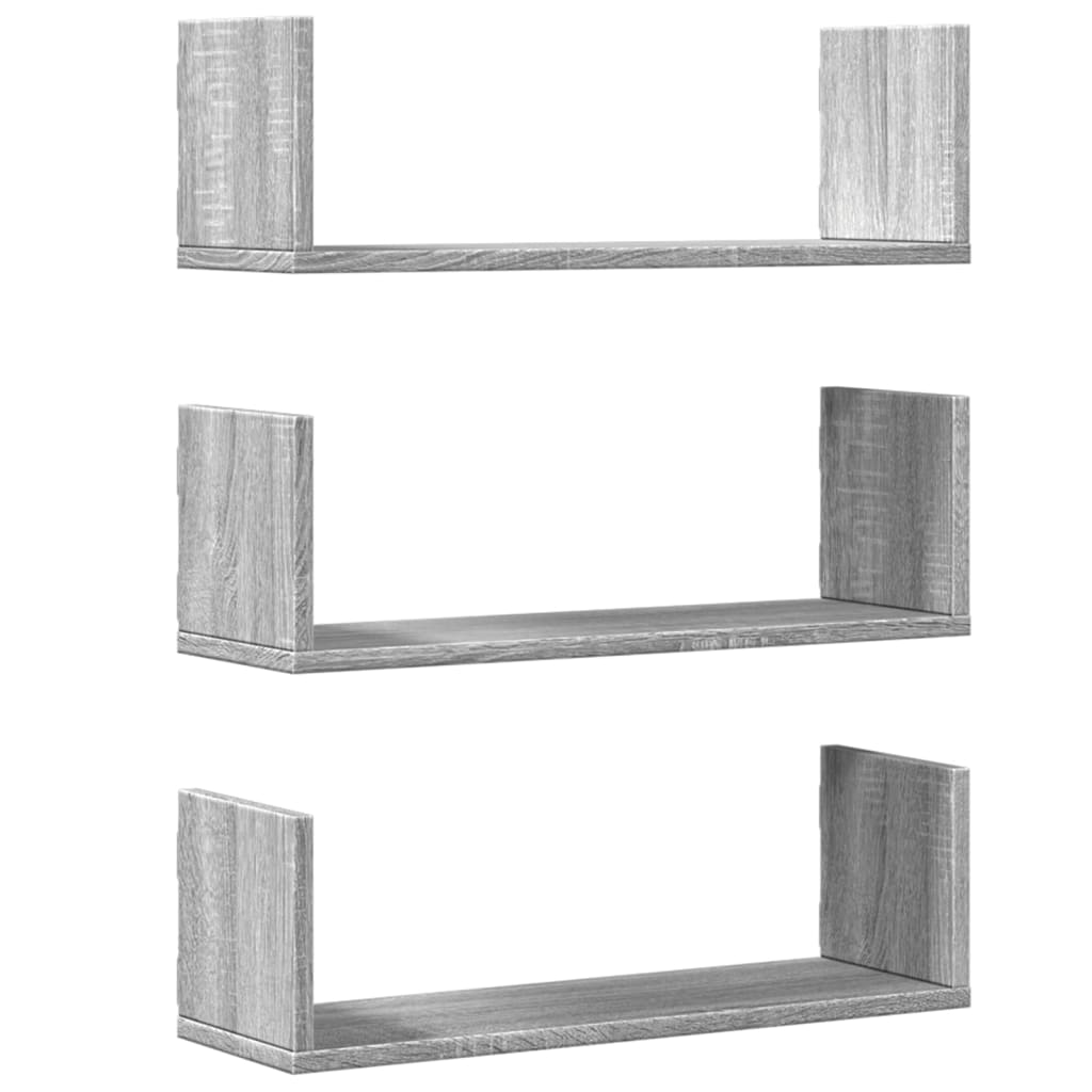 Vegghyller 3 Stk Grå Sonoma 58X18X18 Cm Konstruert Tre