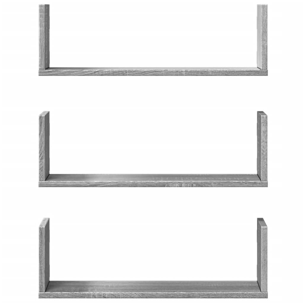 Vegghyller 3 Stk Grå Sonoma 58X18X18 Cm Konstruert Tre