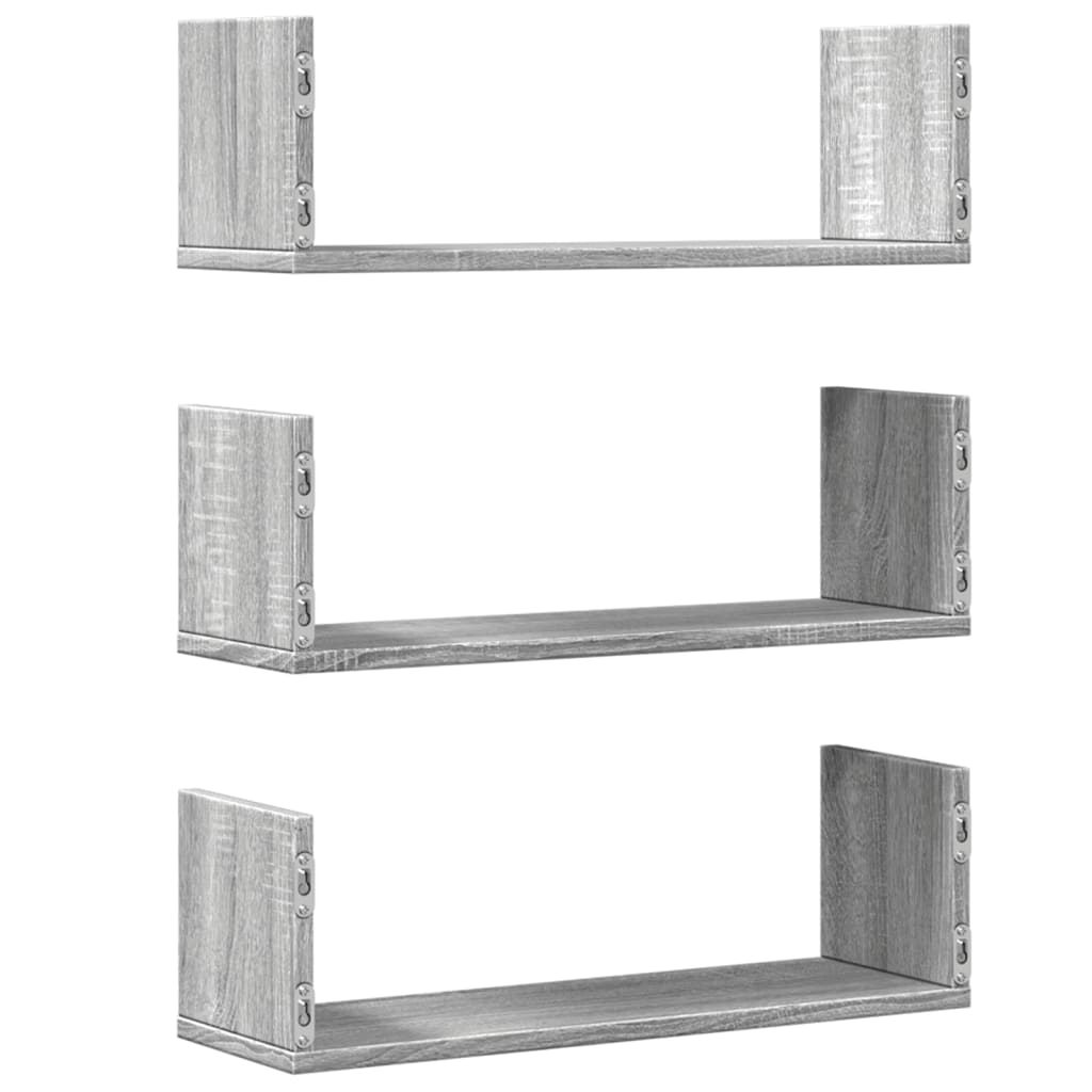 Vegghyller 3 Stk Grå Sonoma 58X18X18 Cm Konstruert Tre