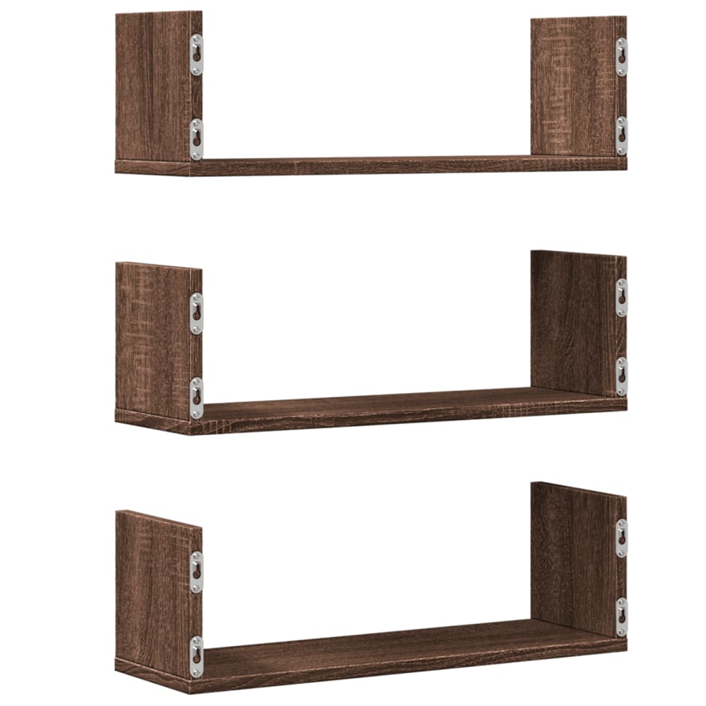 Vegghyller 3 Stk Brun Eik 58X18X18 Cm Konstruert Tre