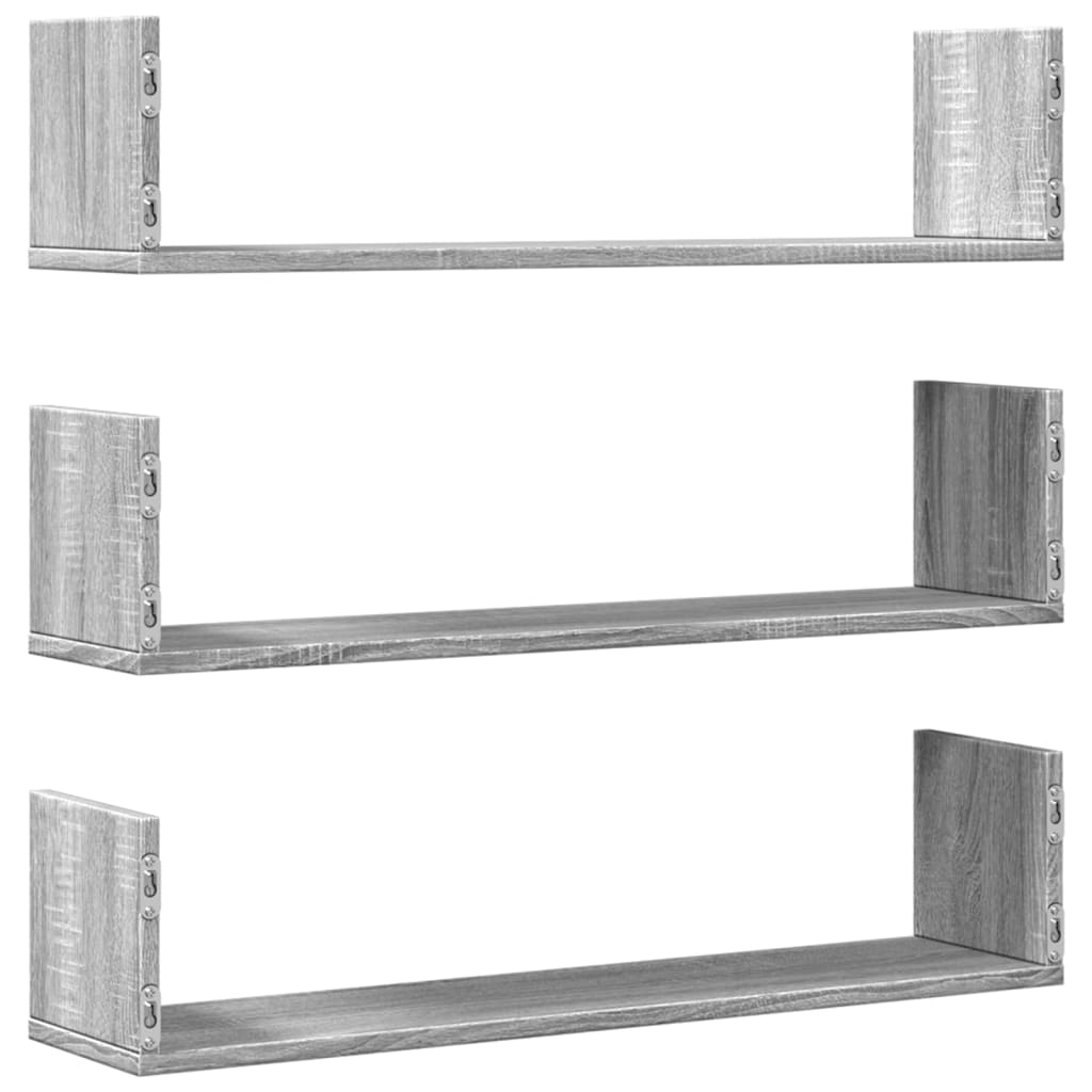 Vegghyller 3 Stk Grå Sonoma 80X18X18 Cm Konstruert Tre