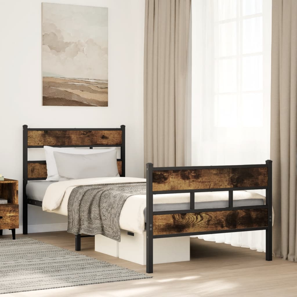 Sengeramme I Metall Uten Madrass Røkt Eik 90X200 Cm