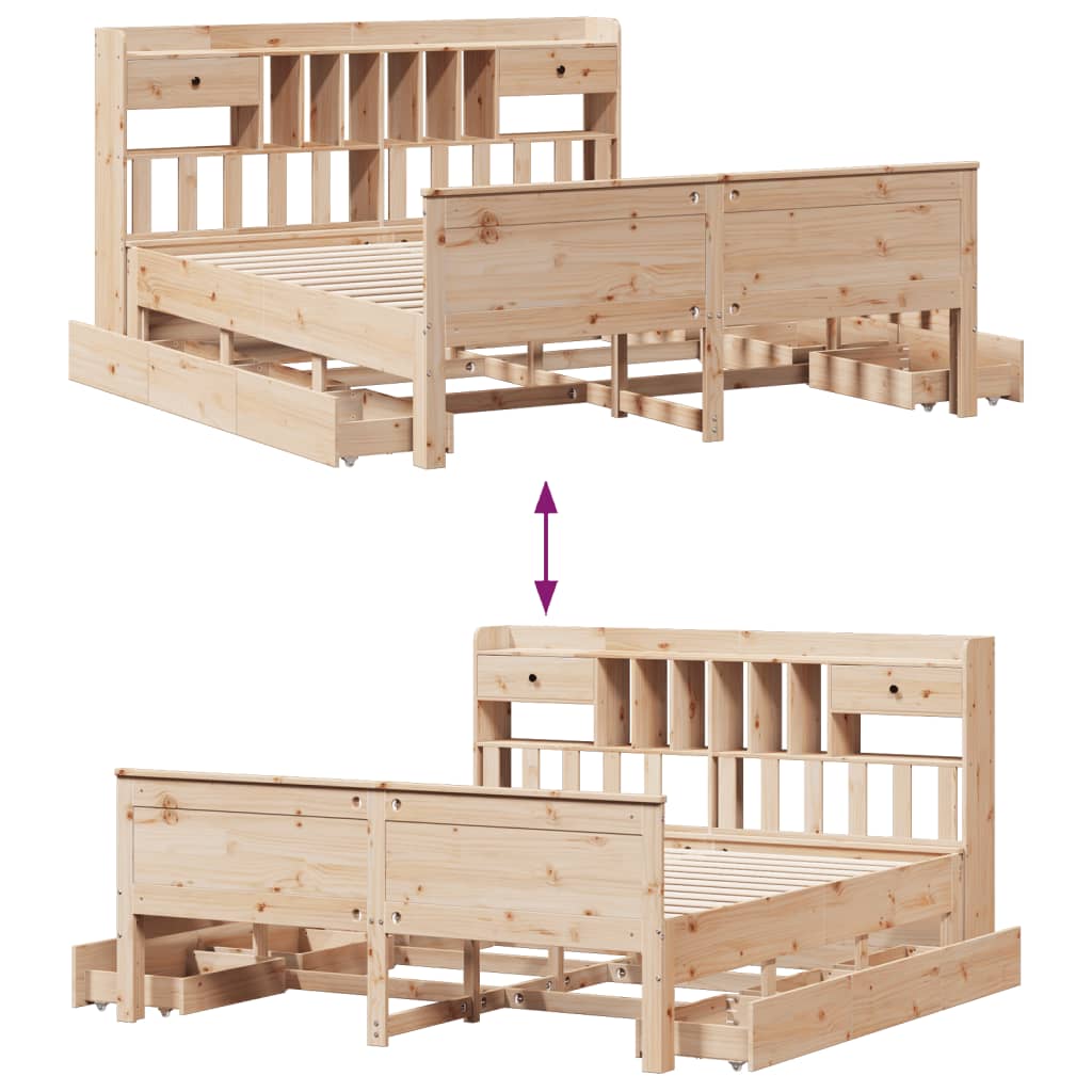Seng Med Bokhylle Uten Madrass 180X200 Cm Heltre Furu