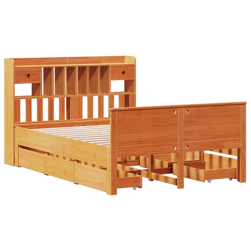 Seng Med Bokhylle Uten Madrass Voksbrun 150X200 Cm Heltre Furu