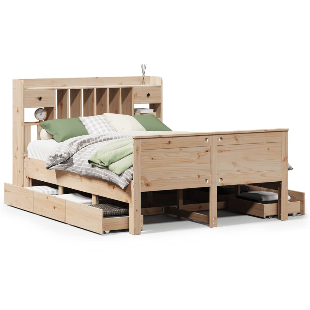 Seng Med Bokhylle Uten Madrass 140X200 Cm Heltre Furu