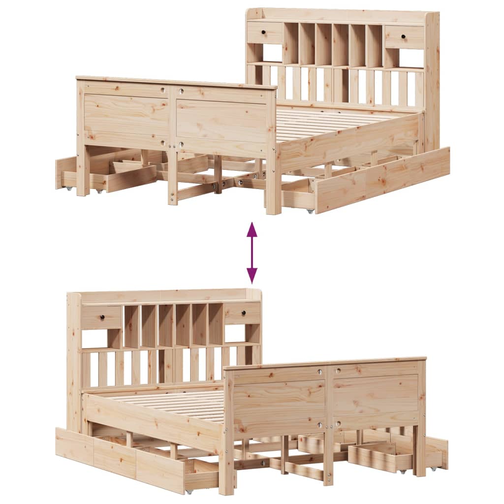 Seng Med Bokhylle Uten Madrass 140X200 Cm Heltre Furu