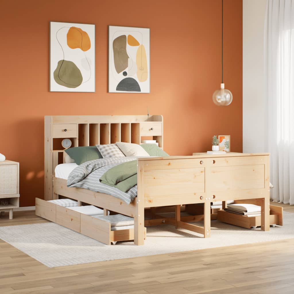 Seng Med Bokhylle Uten Madrass 140X200 Cm Heltre Furu