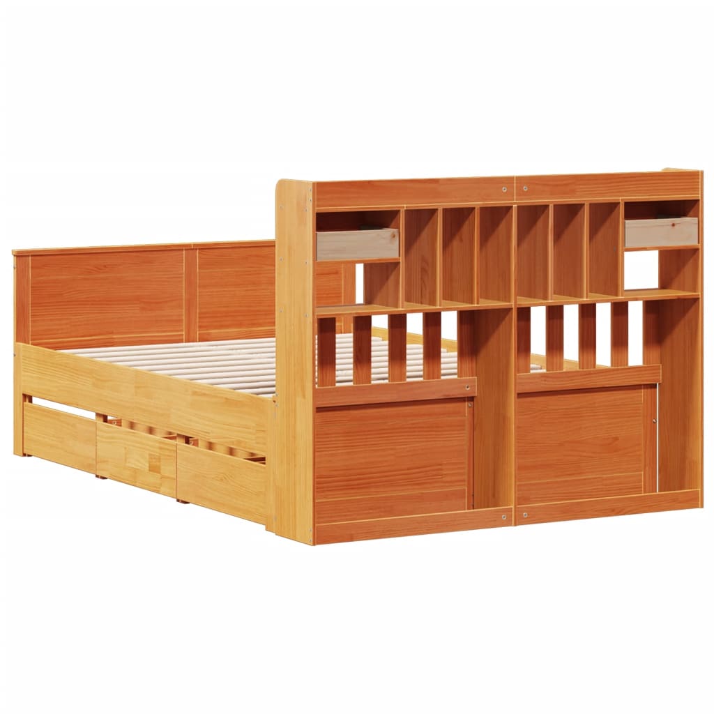 Seng Med Bokhylle Uten Madrass Voksbrun 140X200 Cm Heltre Furu