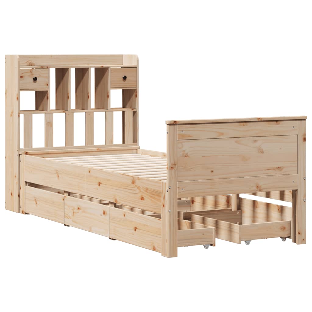 Seng Med Bokhylle Uten Madrass 75X190 Cm Heltre Furu