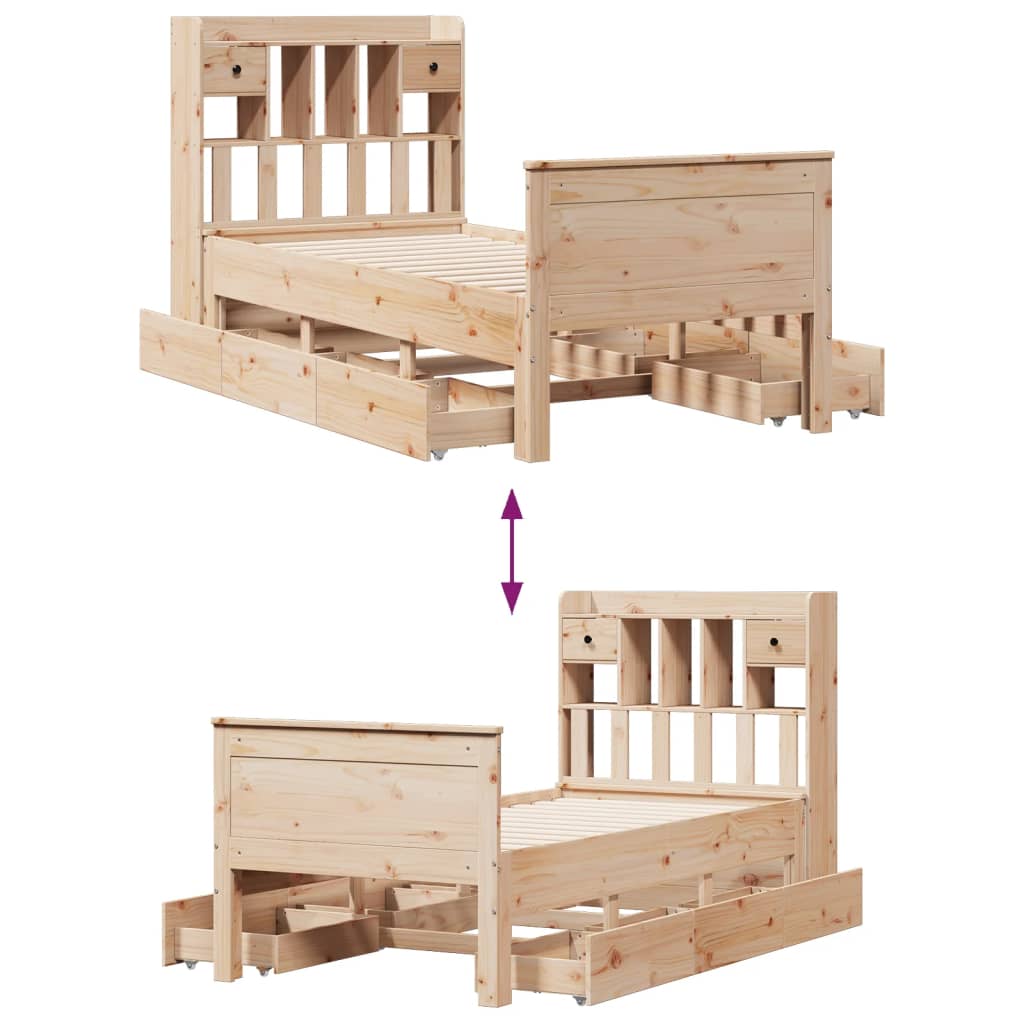 Seng Med Bokhylle Uten Madrass 75X190 Cm Heltre Furu