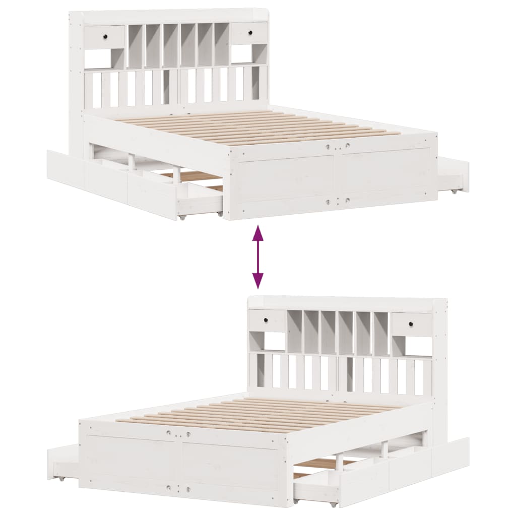 Seng Med Bokhylle Uten Madrass Hvit 160X200 Cm Heltre Furu