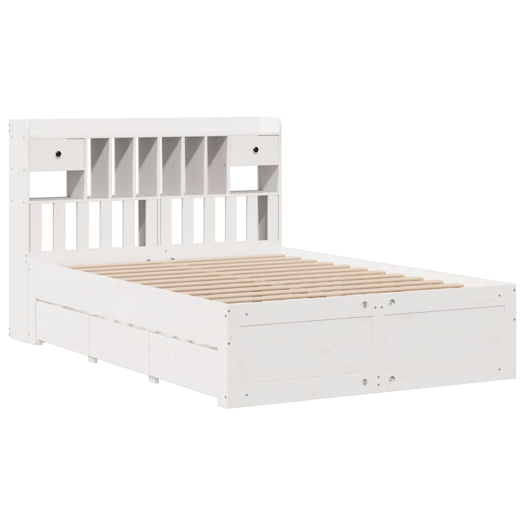 Seng Med Bokhylle Uten Madrass Hvit 140X200 Cm Heltre Furu