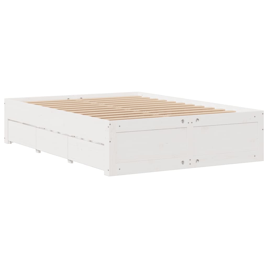 Seng Med Bokhylle Uten Madrass Hvit 140X200 Cm Heltre Furu