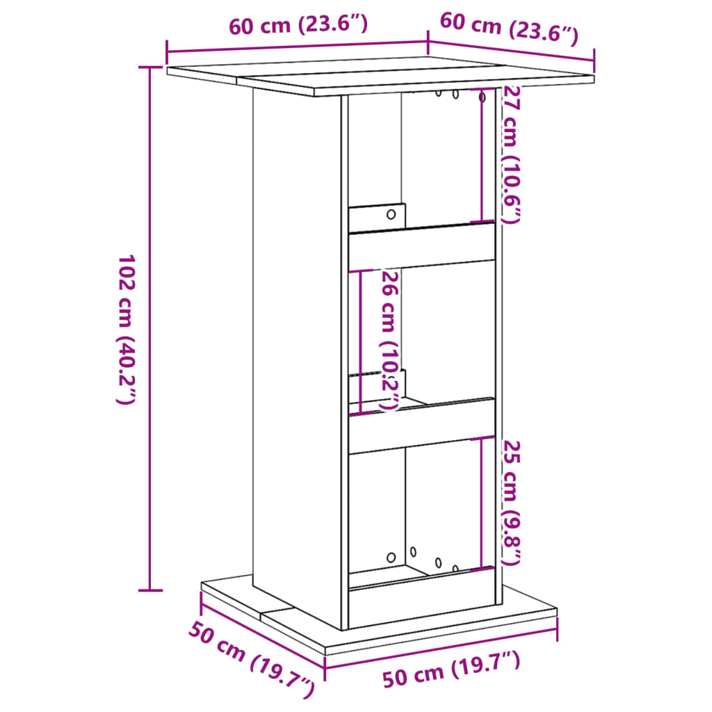 Barbord Med Oppbevaring Gammelt Tre 60X60X102 Cm Konstruert Tre