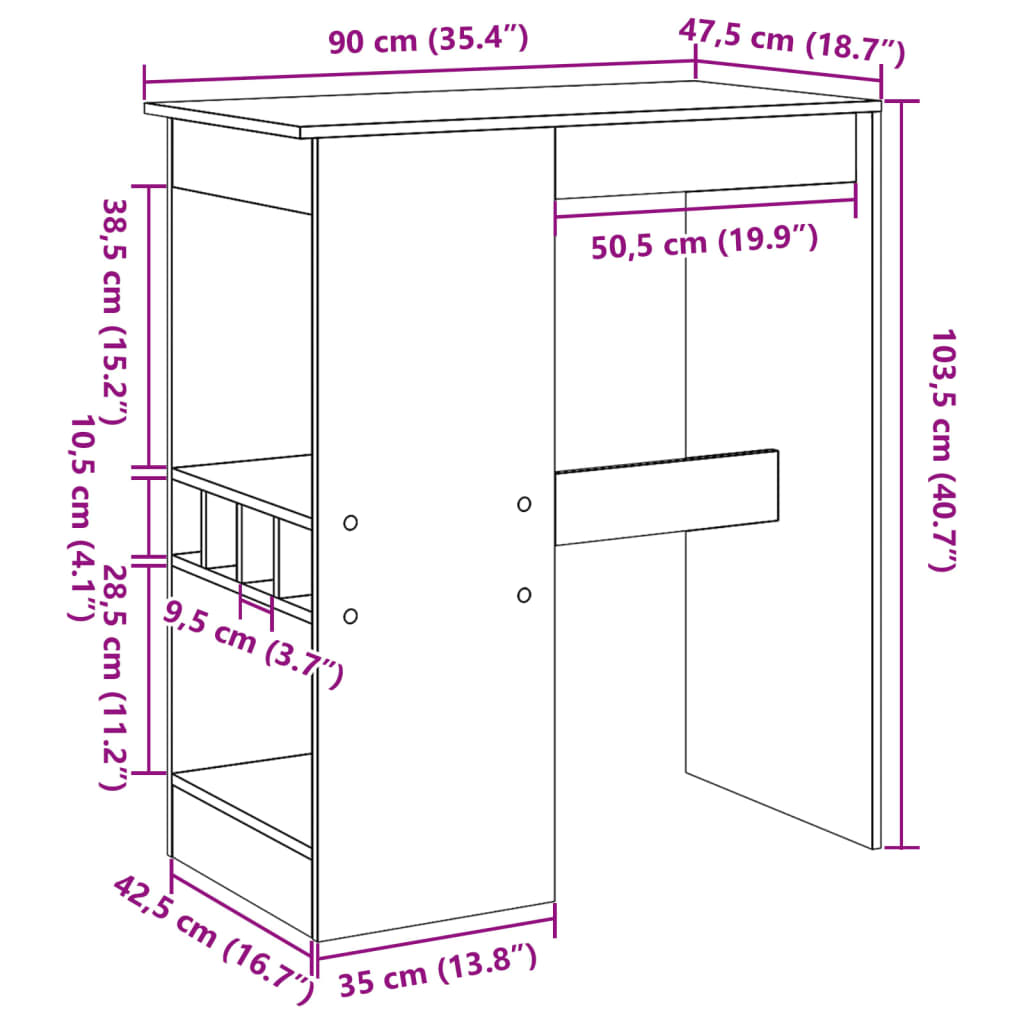Barbord Med Stativer Brun Eik 90X47,5X103,5 Cm Konstruert Tre