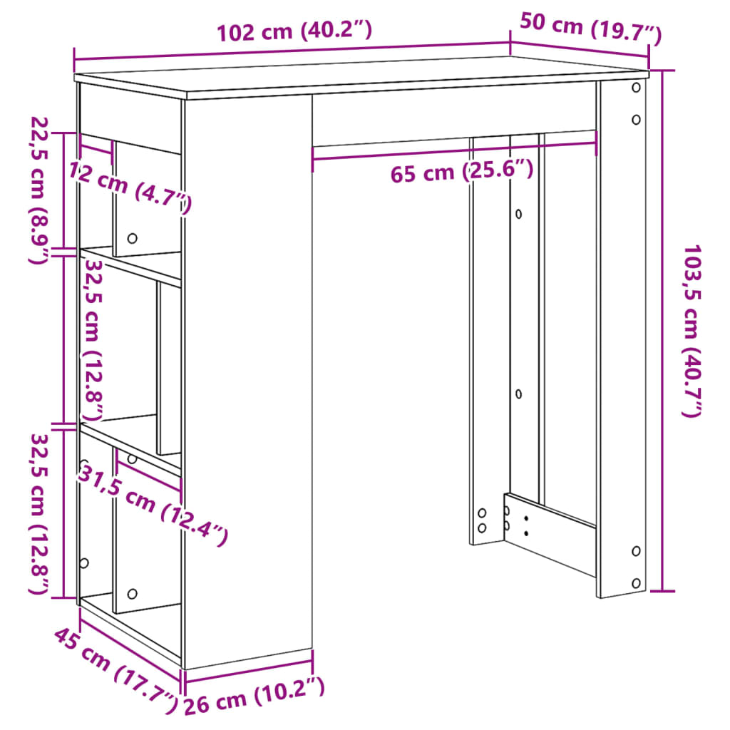 Barbord Med Stativer Sonoma Eik 102X50X103,5 Cm Konstruert Tre