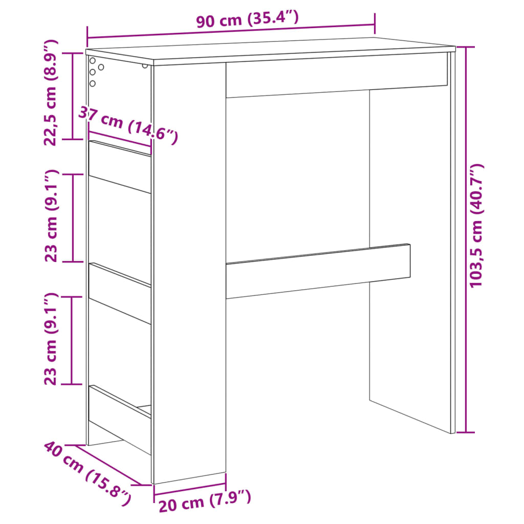 Barbord Med Stativer Grå Sonoma 90X40X103,5 Cm Konstruert Tre